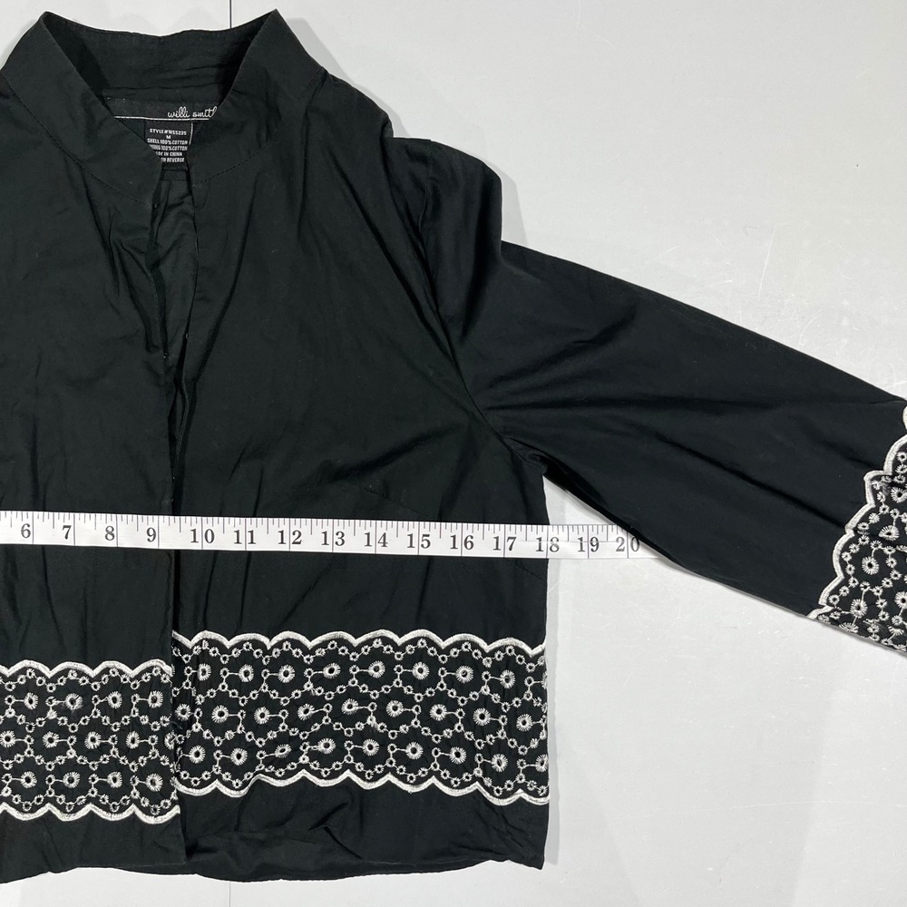 WilliSmith Boho Coastal Eyelet Embroidered Cropped Statement Jacket Women Medium - Picture 7 of 8